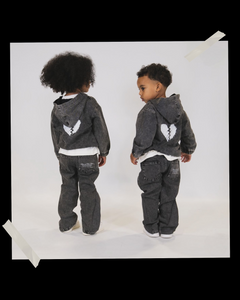 Premium Denim Acid Dark Grey Kids Set